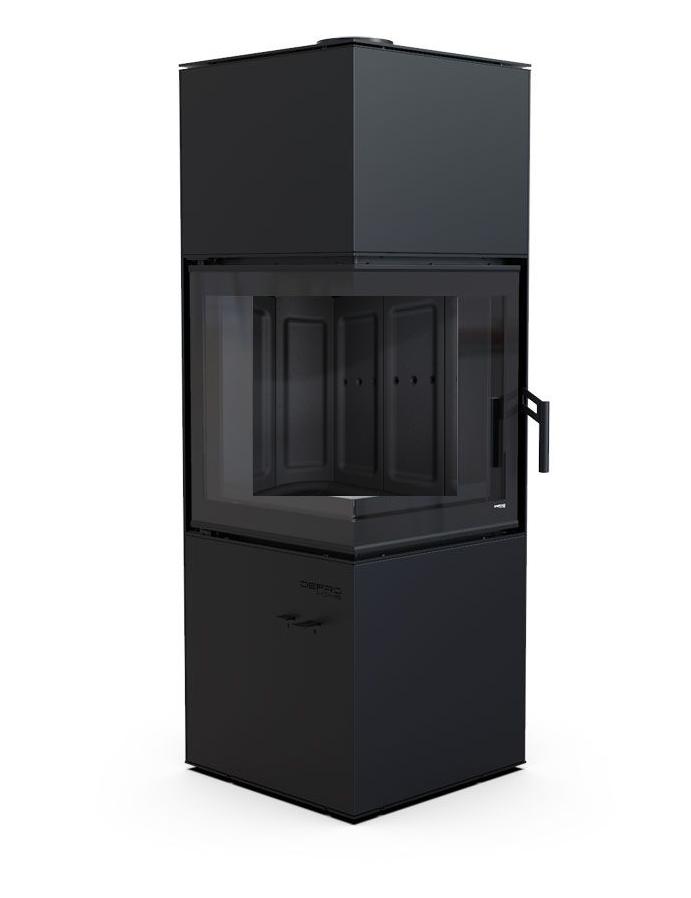 Zestaw kominek powietrzny stalowy KRATKI LUCY Prawy BLACK 14 kW Ø 200 z akcesoriami Defro quadroom czarny ceramiton - Zestaw kominek powietrzny stalowy KRATKI LUCY Prawy BLACK 14 kW Ø 200 z akcesoriami